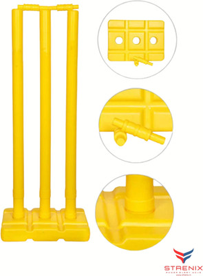 STRENIX Full Size Heavy Plastic Cricket Stump Set with Free Carry Bag – Sturdy Build(Yellow)
