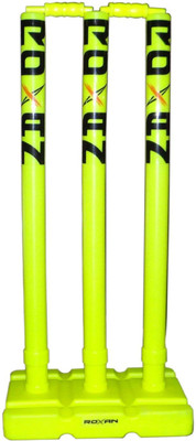 roxen Plastic Cricket Full Set of 3 Stumps with One Base and 2 Balls (Parrot Green)(Green)