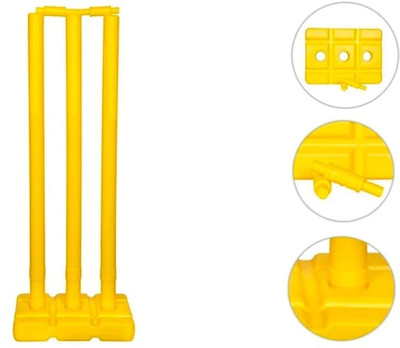 SportskartX StumpCraft Plastic Cricket Set – 3 Stumps, 2 Bails & 1 Base(Yellow)