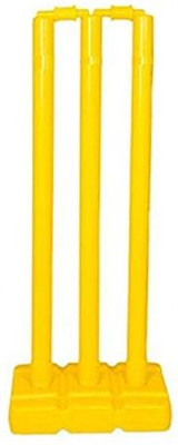 Game Phactory Plastic Yellow Full Size Wickets Stumps Set with Wicket Base - 3 Pieces(Multicolor)