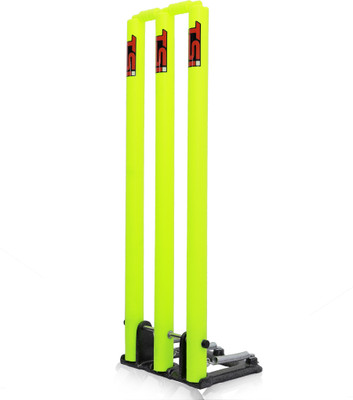 TSI SPORTS Plastic Spring Back Stumps Set with Heavy Duty Spring Stand Base, Pack of 1 Set(Black)