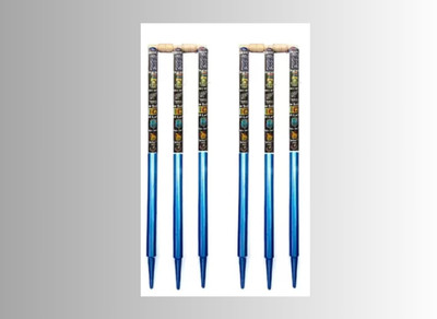 vinox Sports Cricket Stumps Set (6 Wooden Stumps with Bails)(Blue)