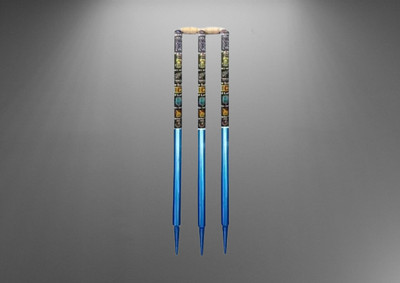 vinox Sports Cricket Stumps Set 3 Wooden Stumps with 2 Bails(Blue)