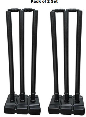 Monika Sports Full size PVC Black Wicket set /3 stump+2 bails + 1 Base (Pack of 2)(Black)