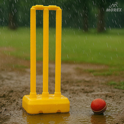 MOVEX Morex Cricket Stumps with Stand & Bails - Big Size Plastic Stumps Set for Match(Yellow)
