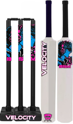 BSM Velocity Bat(ivory) and stumps set(black) combo(Black, White)