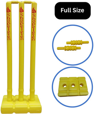 Shopeleven Plastic Cricket Stumps Set, 3 Stumps 2 Bails 1 Stand, Wickets for Cricket Ground(Yellow)