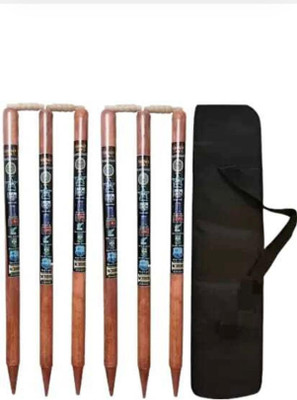 AMN SPORTS AMN Wooden Stumps Wickets Brown Full Size(Eucalyptus Wood)6 Pcs With Cover(Brown)