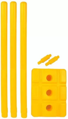 Fewzen Plastic Cricket Stumps Set - 3 Wickets, 2 Bails, 1 Base(Yellow)