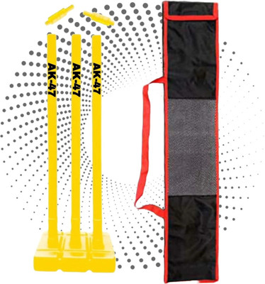 fizo Cricket Wicket Plastic Cricket Stumps Set - 3 Stumps + 2 Bails + 1 Stand + Bag(Yellow)