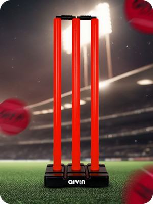 AIVIN Bowled Cricket Stumps Set (3 Wickets + 2 Bails + 1 Base)(Red, Black)