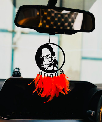 CrystalCraft Hanuman Dream Catcher Car Hanging Ornament | Dream Catcher for Positive Energy| Feather, Plastic Dream Catcher(7.5 inch, Orange)