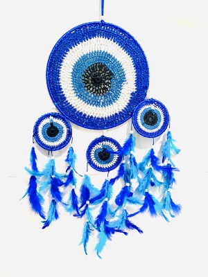 new lucky Evil eye, Wall Decor and car Hanging Made with Feather Dream Catcher Feather Dream Catcher(30 inch, Blue)