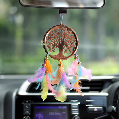 Dream Catcher Car Hanging Tree of Life Pastel Multicolor Feathers Hanging Dreamcatcher Car Hanging Ornament(Pack of 1)