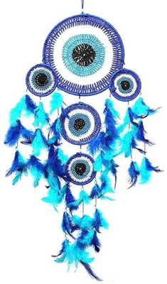 RATI HANDICRAFTS Evil eye dream catcher for bedroom wall hanging Feather Dream Catcher(25 inch, Blue)