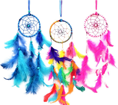 FASTDAP Hanging Handmade Wall Art Feather Dream Catcher(12 inch, Blue, Pink, Multicolor)