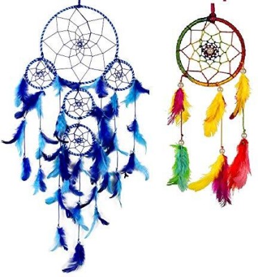 Puci Puci Handmade Dream Catchers, Wall Hangings with Ring Multicolor Mini Nylon, Feather Dream Catcher(25.5 inch, Blue, Multicolor)