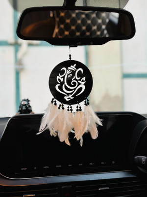 CrystalCraft Ganesha Dream Catcher Car Hanging Ornament | Dream Catcher for Positive Energy | Feather, Plastic Dream Catcher(7.5 inch, Black)