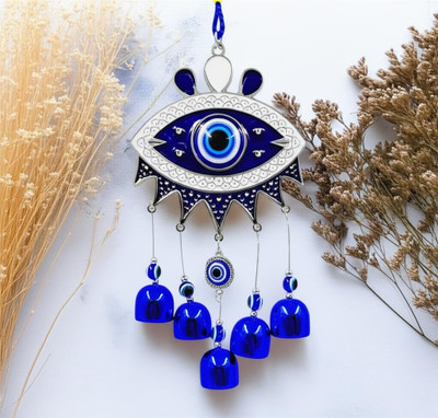 Mahsha Global Evil Eye Shield Hanging for Home, Car|Blue Metal Nazar Battu with VaastuBells Car Hanging Ornament(Pack of 1)