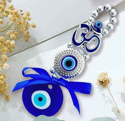 vigamu EVIL EYE WALL HANGING DECORATIVE ITEMS NAZAR BATTU FOR HOME,OFFICE,CAR Glass, Brass, Plastic Windchime(6.3 inch, Blue)