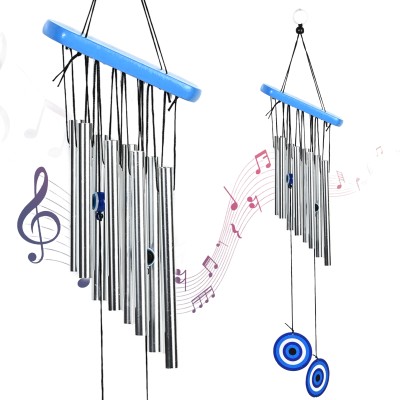 Hindcraft Silver 8-Tube Wind Chime –Harmonious Tones & Sleek Design for Your Outdoor Space Aluminium Windchime(19 inch, Silver)