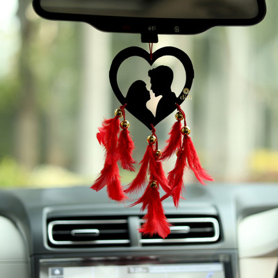 Dream Catcher Car Hanging Love Couple with Pink Purple Feathers Hanging Car Hanging Ornament(Pack of 1)