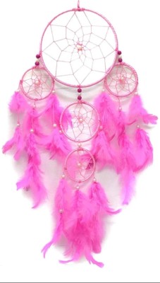 zimka Wall Hanging Circus Dream Catcher feather for Home Decor, Wall hanging Feather Dream Catcher(21 inch, Pink)