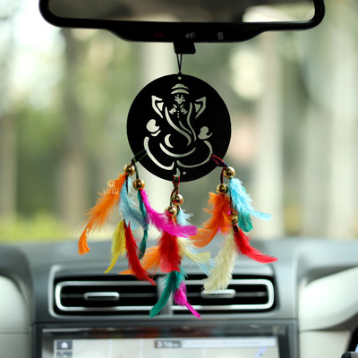 Dream Catcher Car Hanging Black Ganesh ji with Multicolor Feathers Hanging Car Hanging Ornament(Pack of 1)
