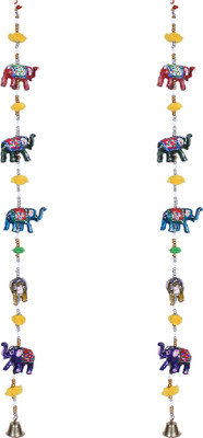 KUBER INDUSTRIES Handcrafted Elephant Door Latkan with Bells| (Multicolor) Plastic Windchime(2 inch, Multicolor)