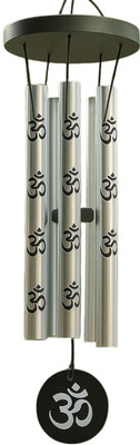 POPSEE Wind Chime with Om Print| Decorative Hanging Bell for Home, Meditation Steel Windchime(11.8 inch, Silver)