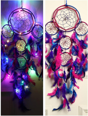 Bhella Dream catcher with Lights Car & Wall Hanging for Home Balcony Garden Decor Nylon Dream Catcher(25.5 inch, Multicolor)