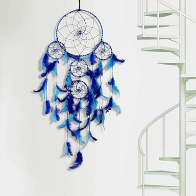 DHRUVTAR dream Catcher~Pastel 4 Tier~Handmade Used for Wall Hanging,Balcony,Room Decor, Feather, Wool Dream Catcher(22 inch, Blue)