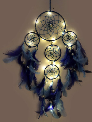 mehruna Dream Catchers Wall Hanging Home Decoration Items With Lightening For Positivity Feather Dream Catcher(15 inch, Blue)