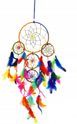 Tejash enterprises Dream Catcher Traditional Indian wall Art for Bedrooms, Home Wall, Hanging Design pack of 1 55 cm MULTICOLOR Feather Dream Catcher(22 inch, Multicolor)