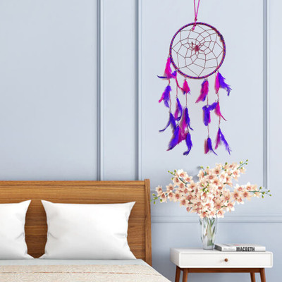 Rajmart Global Handmade Diwali Decoration Door Hanging Pooja Room Festival Office Bedroom Décor Feather, Nylon, Iron Dream Catcher(15 inch, Pink, Purple)