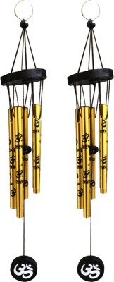 Ds Company Feng Shul Om Printed 2_PCS 5 Golden Pipe Brass Home Positive Enery WindChime Brass Windchime(16.5 inch, Gold)