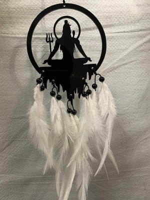 EBBSTONE White Feather Dream Catcher Mahadev car Hanging Feather Windchime(12 inch, Multicolor)