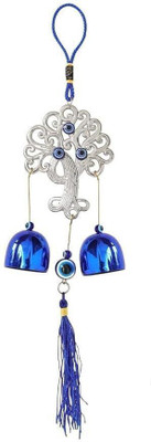 mapperz Evil Eye Wind Chime For Home Hanging Ornament With Bells Metal Copper Windchime(13 inch, Blue)