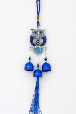 NIKLARE NIKLARE Royal Blue Owl Evil Eye Hanging Charm Keeps Negative Energy Away Glass, Polyresin Windchime(7 inch, Blue)