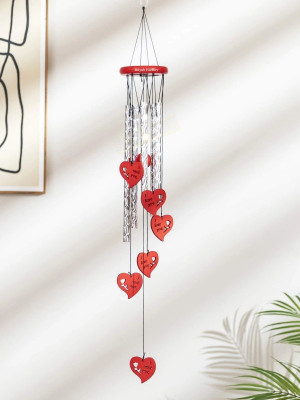 Buyab factory Wind chimes for vastu home decor positive sound mind refresh modal no 11 Steel, Wood Windchime(25.59 inch, Red, Silver)