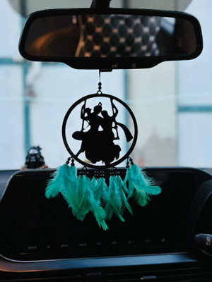 CrystalCraft Radha Krishna Dream Catcher Car Ornament | Dream Catcher for Positive Energy. Feather, Plastic Dream Catcher(7.5 inch, Green)