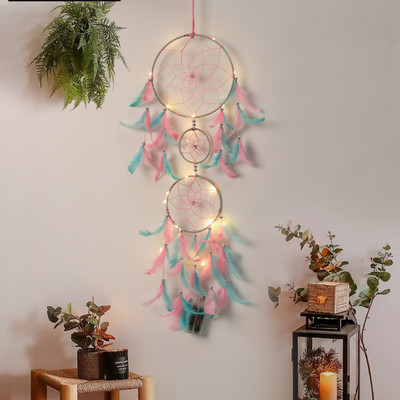 DULI Dream catcher with Lights Handmade Wall Hanging for Home Cafe Party Decor Feather Dream Catcher(26 inch, Multicolor)