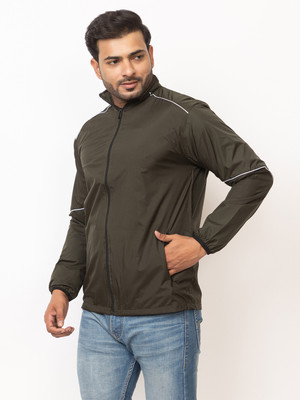 HANABY Men's Polyester Zipper Mock Collar Windcheater Solid Men Wind Cheater
