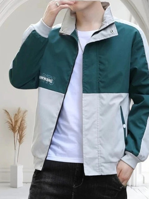 ZYRONA GREEN X WHITE JACKET Solid Men Wind Cheater
