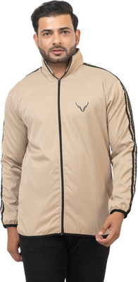 BUFFARO Men's Polyester Zipper Mock Collar Windcheater Solid Men Wind Cheater