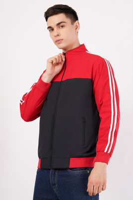 Revlup Men's Polyester Zipper Mock Collar Windcheater Solid, Colorblock Men Wind Cheater