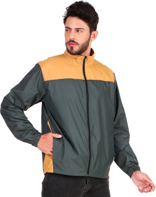 HouseOfCommon Green Lightweight Stylish Zipper Jacket for Bikers Riding, Cycling. Colorblock Men Wind Cheater