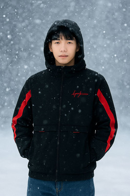 HEATGO RedX Black Hoodie Jacket Striped Men Wind Cheater