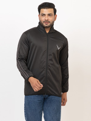 BUFFARO Men's Polyester Zipper Mock Collar Windcheater Solid Men Wind Cheater