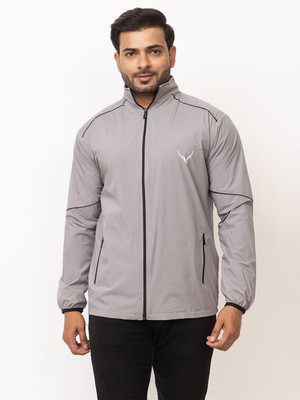 BUFFARO Men's Polyester Zipper Mock Collar Windcheater Solid Men Wind Cheater